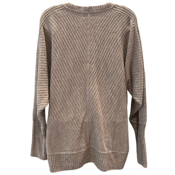 Worthington Ribbed Knit Oversized Sweater L Beige Dolman Sleeves Cozy Fall Vibes - Picture 2 of 7